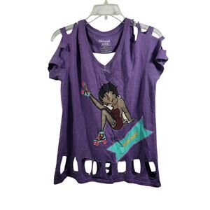 Betty Boop Purple Graphic Customized Cut Outs With Rhinestones T Shirt Size L